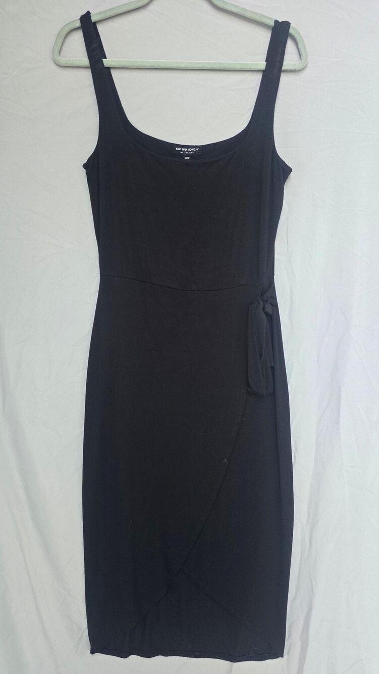 See You Monday Dress Womens XL Black Scoop Neck Wrap Tank Jersey Bodycon